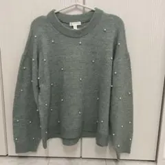 H&M ミントグリーン パール装飾 長袖ニット サイズM
