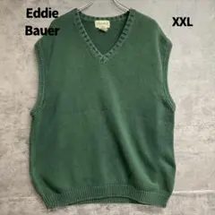 エディーバウアー メンズVネックニットベスト 緑 プルオーバー 定番【8155】