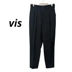 【ビス】✨️美品✨️スラックス パンツ タック入り 黒 ボタン ウエストゴム(L)