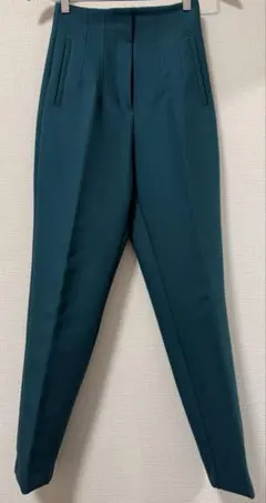【美品】ZARA ハイウエストテーパードパンツ　《グリーン》 XS