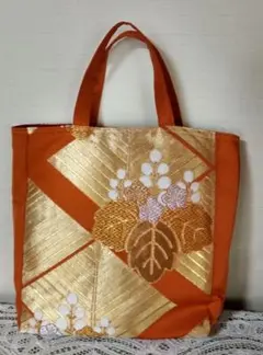 帯のリメイク　大きめトートバッグ