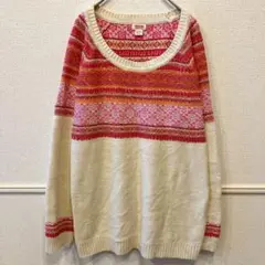 MOSSIMO モッシモ【XXL】ピンク 幾何学 ボーダー ニット セーター