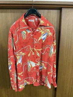 SUN SURF アロハシャツ 長袖 レッド Lサイズ 美品 - メルカリ