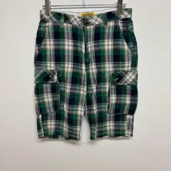 ○​ラッシュアワー チェック カーゴハーフパンツ ショートパンツ 綿 緑 Mのサムネイル