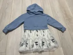 水色フード付きワンピース 100cm