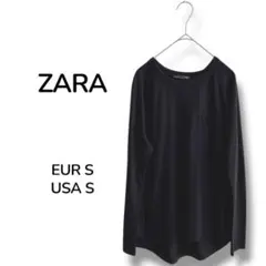 【ZARA ザラ】長袖 カットソー ブラック 胸ポケット 薄手 ゆるだぼ 透け感