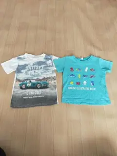 ホワイト/ターコイズ プリントTシャツ2枚セット