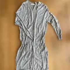 【新品、未使用】グレー ロングカーディガン リボン　ポケット有　可愛い