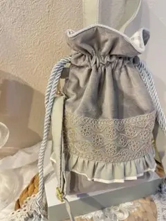 handmade_hasu【インド刺繍×巾着袋 3WAY別珍 ショルダーバッグ】