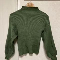 美品 ニット オリーブグリーン リブ編み ハイネックセーター