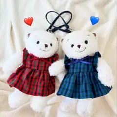 ファミリア　マスコットベア　着せ替え　赤　チェック　xf オーダー　ワンピース ハンドメイド 着せ替服 ファミリア マスコットベア－用