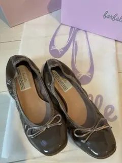 値下げ！barballe スクエアギャザーバレエシューズ ブラウン