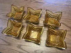アンバーガラス デザートボウル 6個セット　レトロ食器のサムネイル