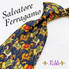 【美品】Salvatore Ferragamo ネイビー 総柄 シルク