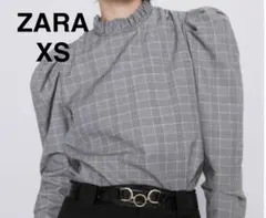 ZARA ザラ グレンチェック柄ラッフルネックトップ ブラウス