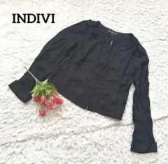 INDIVI インディヴィ【ノーカラー】【ジップアップ】【羽織】黒ジャケットのサムネイル