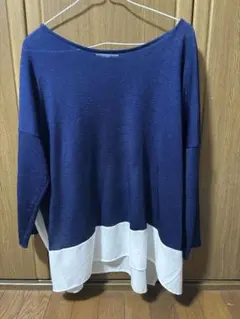 ZARA ネイビーと＆ホワイト 二色切替え 長袖トップス