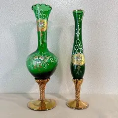 威尼斯玻璃花瓶2件 綠色 威尼斯玻璃 花器 綠色
