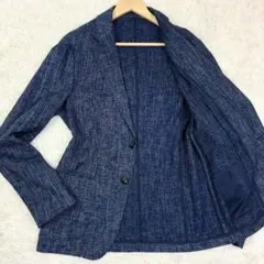 美品　エンポリオアルマーニ　メランジ　ニットテーラードジャケット　L　ネイビー