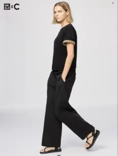 UNIQLO:C スウェットストレートパンツ L ブラック 標準丈