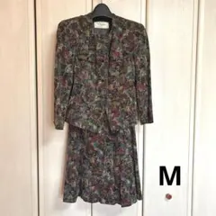 シニア花柄ジャケットとスカートのセットアップ昭和レトロニット素材M