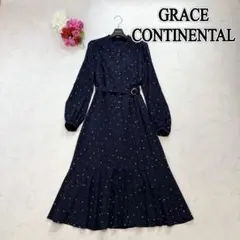 GRACE CONTINENTAL スタードット刺繍ワンピース　ベルト付き
