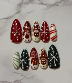かわいい クリスマスネイルチップセット 10個 ミディアム