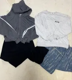 【まとめ売り子供服上下セット】フード付きパーカーとワイドパンツセット