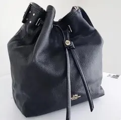 コーチ 巾着型 ショルダーバッグ ブラック ゴールド金具 レザー
