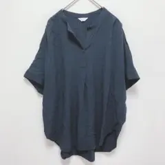 アメリカンホリック|リネン混 キーネックブラウス【M】オーバーサイズ ゆったり