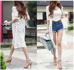 ★コレ、売れてます★レディース レース ロング カーディガン白