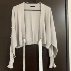 ライトグレー フロントリボン ニットカーディガン