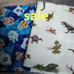 妖怪ウォッチと恐竜の綿生地セットオックス　110×50cm 2枚セット 男の子