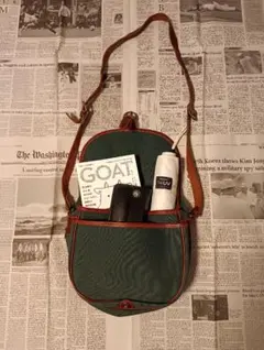 本革 レザーショルダーバッグ 日本製 キャンバス グリーン 真鍮金具