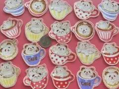 布シール　ハンドメイド　可愛い動物とコーヒーカップ