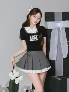 Darichダーリッチ DDロゴレイヤードニットトップス ブラック