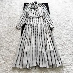 美品 ダイアグラム ボウタイ チェック ティアード ロングワンピース