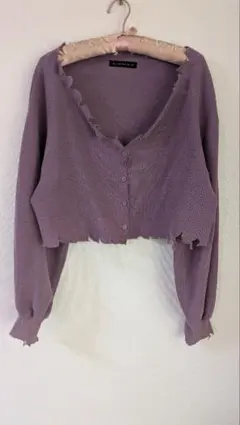 GORGE ダメージデザイン ショート丈クロップドカーディガン F パープル
