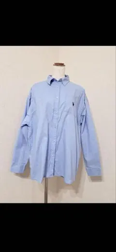 ユーエスポロアッスン【F】長袖シャツ　刺繍ロゴ　ライトブルー系　綿100%