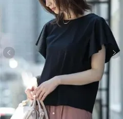 オペークドットクリップ シルキーコットン フリルスリーブカットソー 夏服のサムネイル