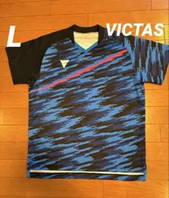 VICTAS 卓球ウェア L 青/黒 ストライプ