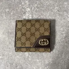 GUCCI グッチ　折り財布　GGキャンバス　インターロッキング　レザー