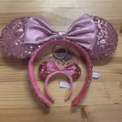 ディズニーランド　カチューシャ　キーホルダー　ピンクスパンコール セット
