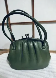 希少・ミラー付】昭和レトロ マルウ 本革がま口ハンドバッグ 型番TY982 