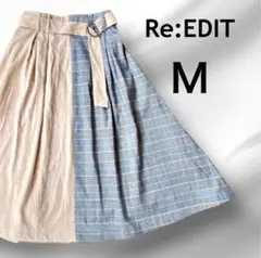 【Re:EDIT】リエディ　千鳥格子柄　切り替え プリーツスカート　Ｍのサムネイル