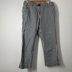 レディースクロップドパンツ　ギンガムチェック　裾スリット　脚長効果