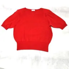 レッド 半袖ニットセーター