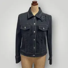 美品 エムズグレイシー デニムジャケット 花 インディゴコサージュ リボン 40