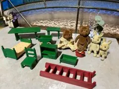 初期 シルバニアファミリー くま ブラウン 緑家具 うさぎ セット 昭和レトロ
