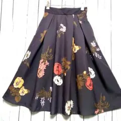 Ray Cassin 大柄花柄フレアスカート F タック ロング レトロ 春